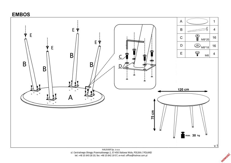 Stół Okrągły EMBOS fi120 Czarny/Złoty