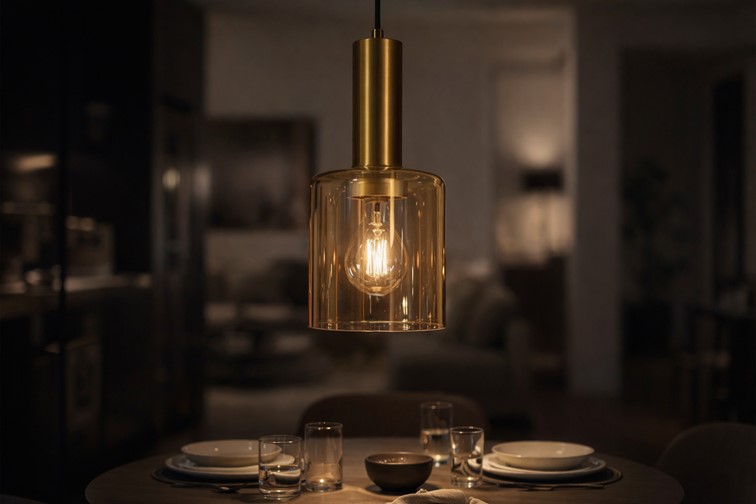 Lampa Wisząca AIGO K-5875 Czarny/Bursztynowy/Złoty