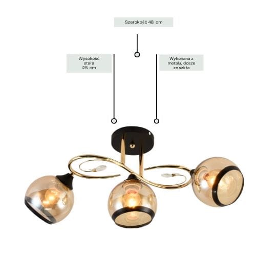 Żyrandol GABRIELLA 3 Chromowany/Bursztynowy