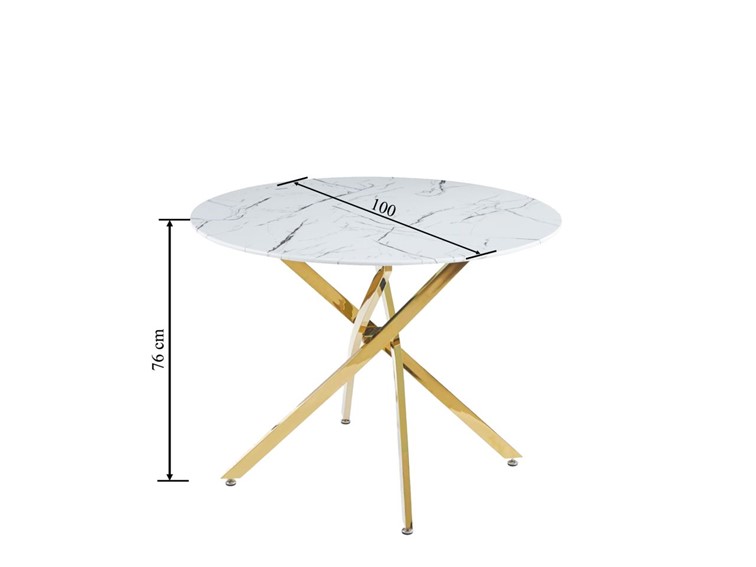 Stół ST19-FX fi100 Biały Marmur/Złoty