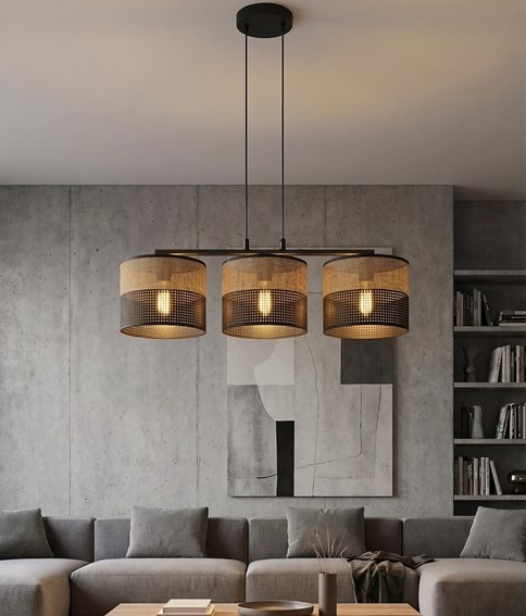 Lampa Wisząca KARBON 3 Czarny/Brązowy