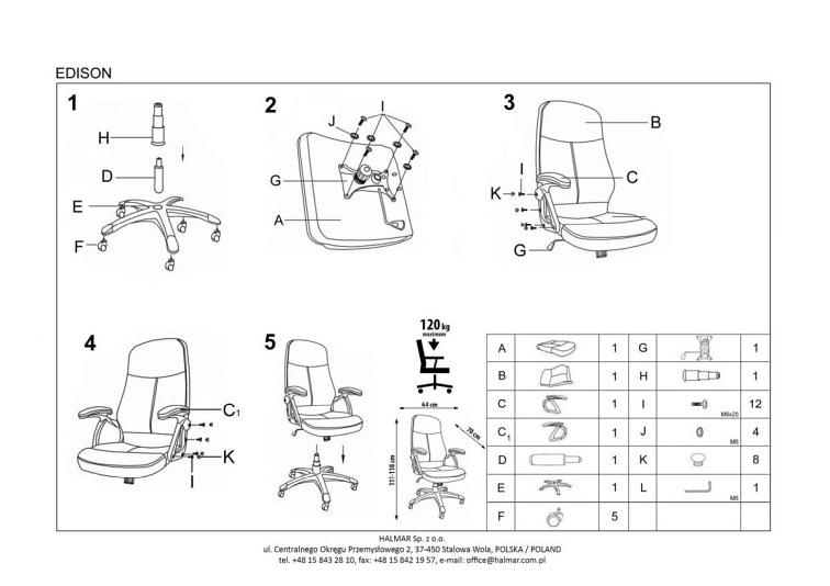 EDISON fotel gabinetowy czarny