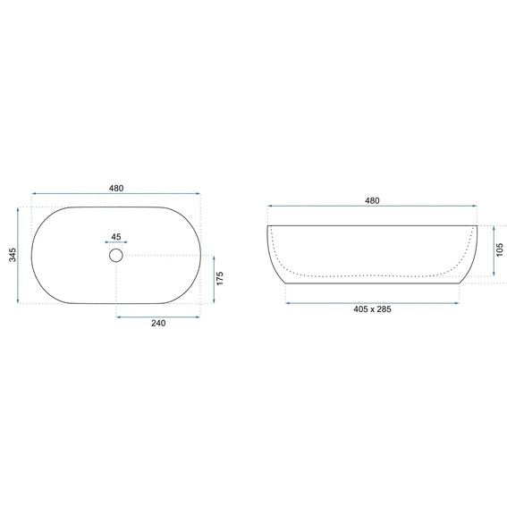 Umywalka Nablatowa AMELIA 48 Biały/Czarny