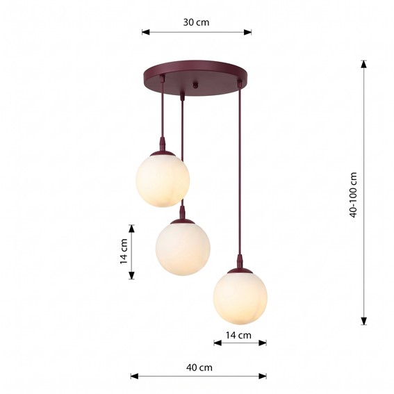 Lampa Wisząca COSMO 3PREM Burgundowy/Opal