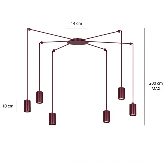 Lampa Wisząca TRAKER 6 Burgudnowy