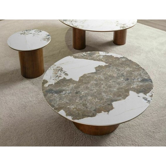 Ława RONDO Fi80cm Biały Połysk/Orzech