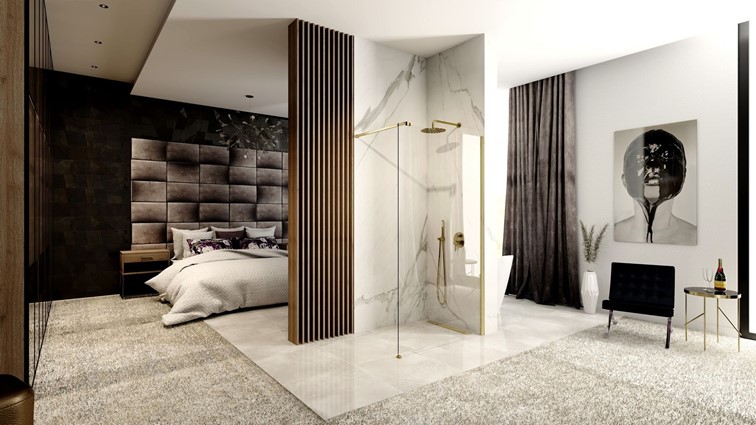 Ścianka Prysznicowa AERO 120 Złoty Szczotkowany