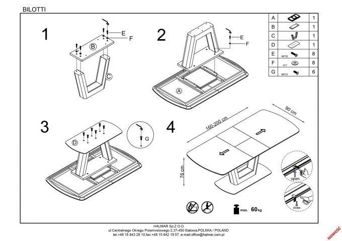 Stół Rozkładany Bilotti 160(200)x90x76 Antracyt/Orzech