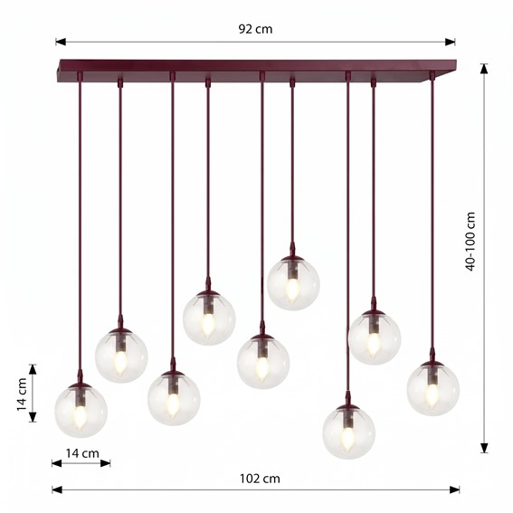 Lampa Wisząca COSMO 9 Burgundowy/Transparentny