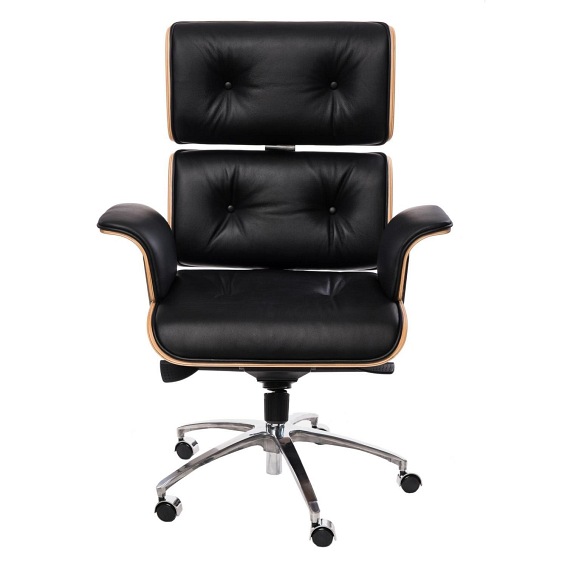 Fotel Biurowy VIP 61x70x108-118 Czarna Skóra/Orzechowy Fornir/Chrom