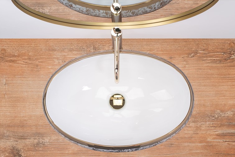 Umywalka Nablatowa MERYL Biały/Złoty