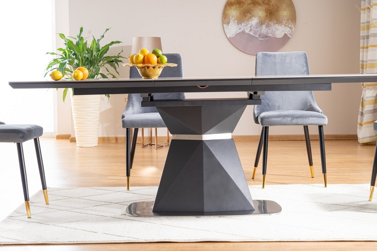 Stół Rozkładany CORTEZ CERAMIC (210-160)x90 Efekt Marmur/Antracyt