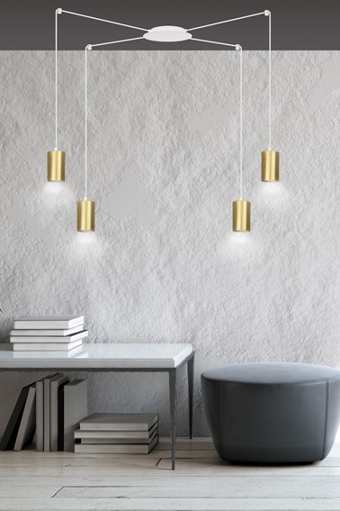 Lampa Wisząca TRAKER 4 Biały/Złoty