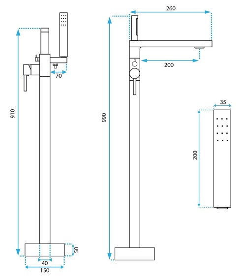 Bateria Wannowa Podłogowa FLORES Chrom