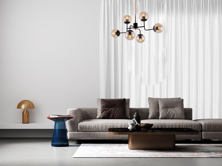 Żyrandol LAILA 6 Czarny/Bursztynowy