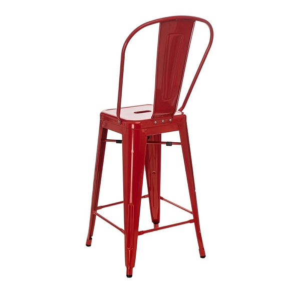 Stołek Barowy PARIS Back Czerwony Inspirowany Tolix