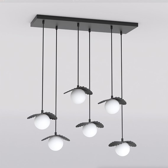 Lampa Wisząca FLORA 6 Czarny/Opal