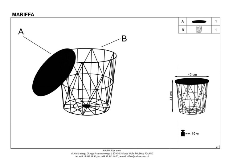 Ława MARIFFA fi42 Czarny/Biały