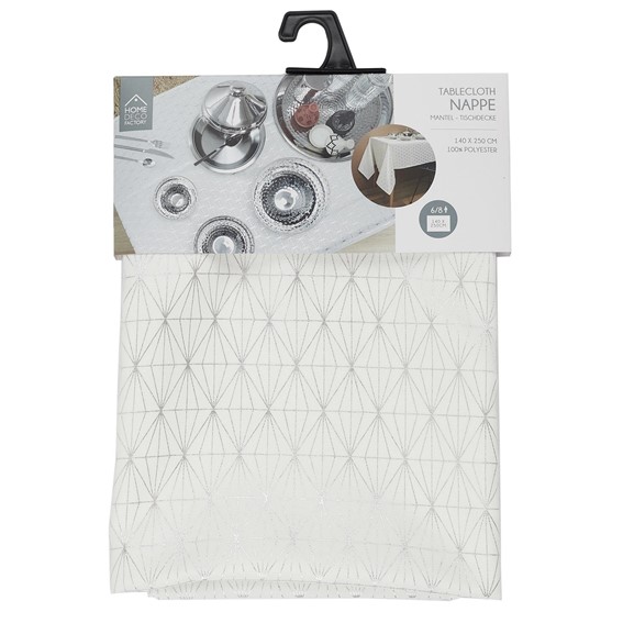 Obrus GEOMETRIC DORE 140x250cm Biały/Srebrny