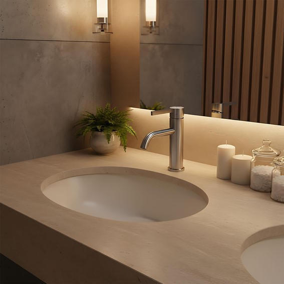 Bateria Umywalkowa Niska FOSTER Nikiel Szczotkowany