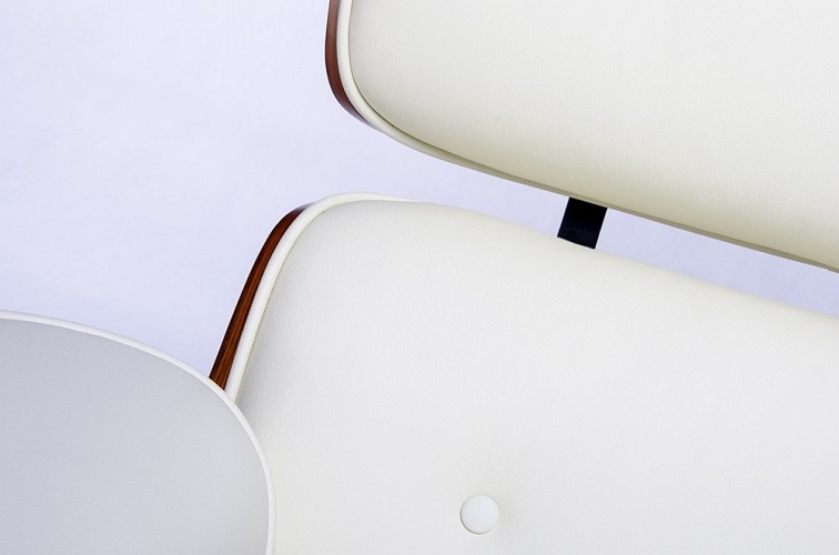 Fotel LOUNGE Biały Sklejka Orzech Skóra Naturalna