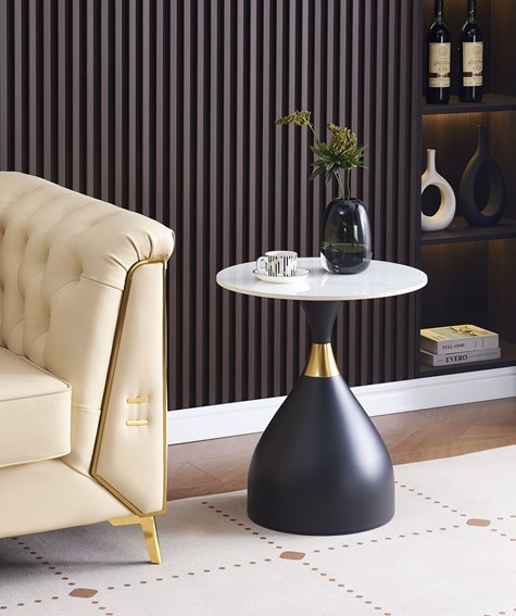 Ława L20-FX fi50 Biały Marmur/Czarny