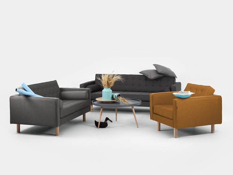 Sofa 2 os. Topic Wood 162x88x80 Stalowy/Naturalny