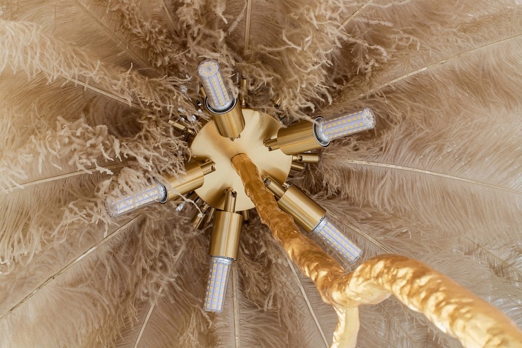 Lampa Podłogowa Tiffany 110x110x165 Złoty/Beżowy