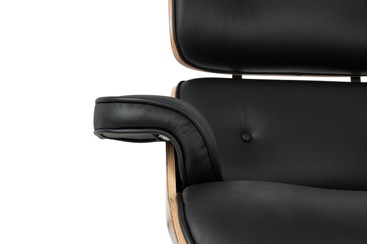 Fotel LOUNGE HM PREMIUM SZEROKI z podnóżkiem czarny - sklejka jesion, skóra naturalna