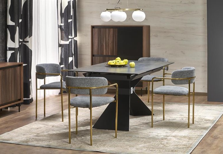 Stół Rozkładany LUCIANO (180-230)x90 cm Niebieski Marmur/Czarny