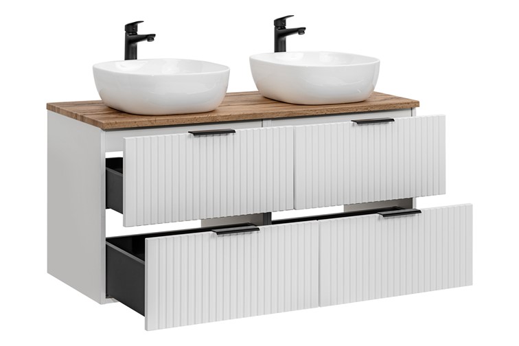 Zestaw ADW B UN 6252 120cm (2x Szafka + Blat + 2x Umywalka) Biały/Dąb