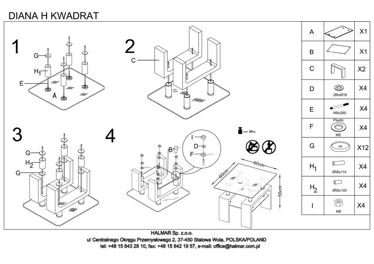 Ława DIANA H KWADRAT Biały Lakierowana