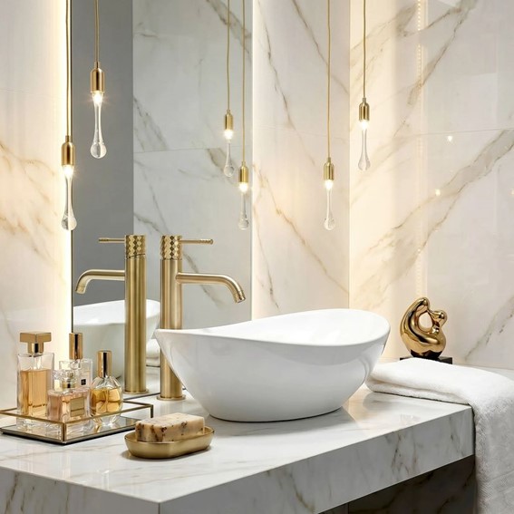 Bateria Umywalkowa Wysoka LUNGO DIAMOND Złoty Szczotkowany