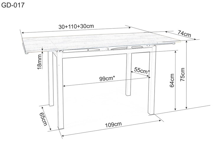 Stół Rozkładany GD-017 (110-170)x74 Czarny/Dąb Artisan