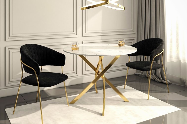Stół ST19-FX fi100 Biały Marmur/Złoty