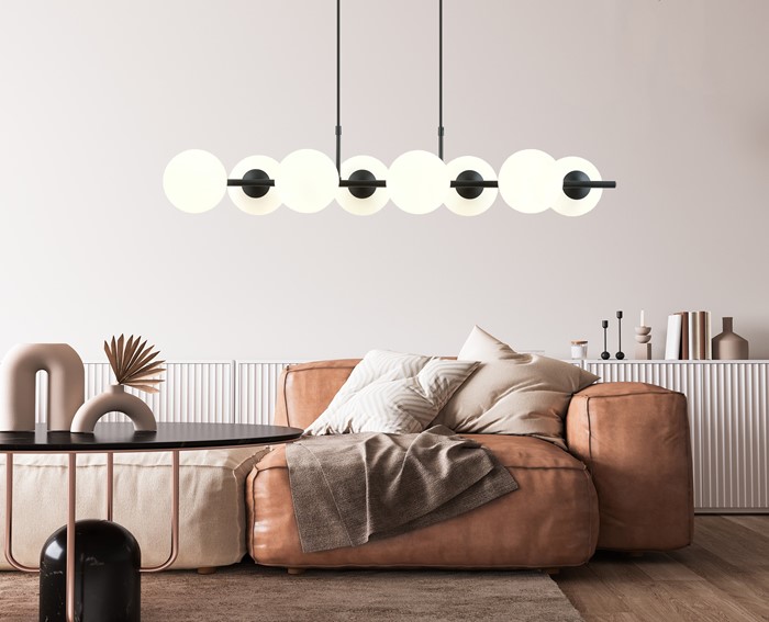 Lampa Wisząca RORY 8 Czarny/Opal