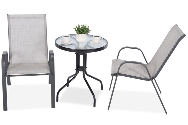 Meble Ogrodowe PORTO Duo Stół Okrągły fi60 i 2 Krzesła Szary