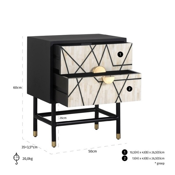 Szafka Nocna NOVAS Czarny/Biały