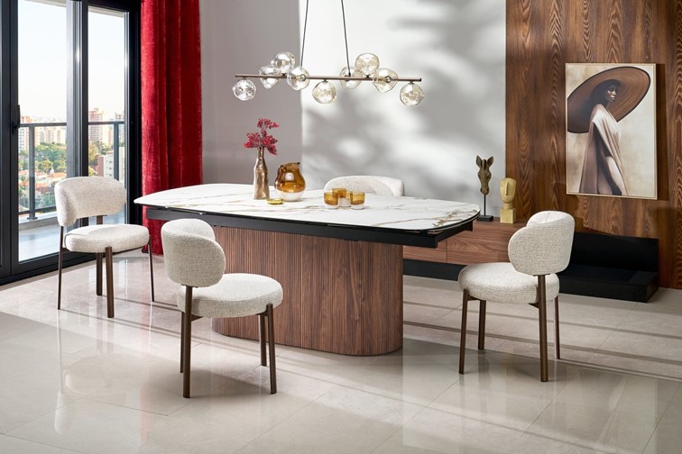 Stół Rozkładany FLAVOR (200-300)x100 Biały Marmur/Orzechowy