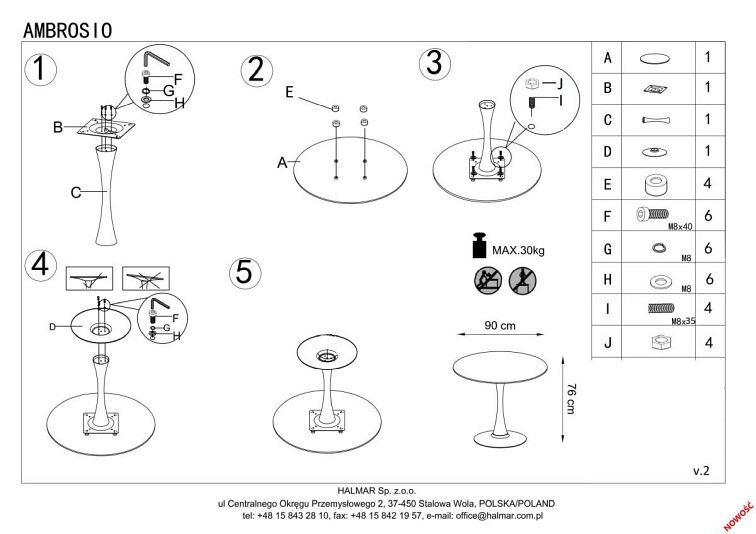 Stół Okrągły AMBROSIO fi90 Marmur