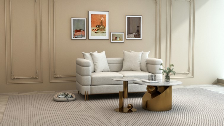 Zestaw Stolików MODIG M60 fi80/45 Biały/Złoty