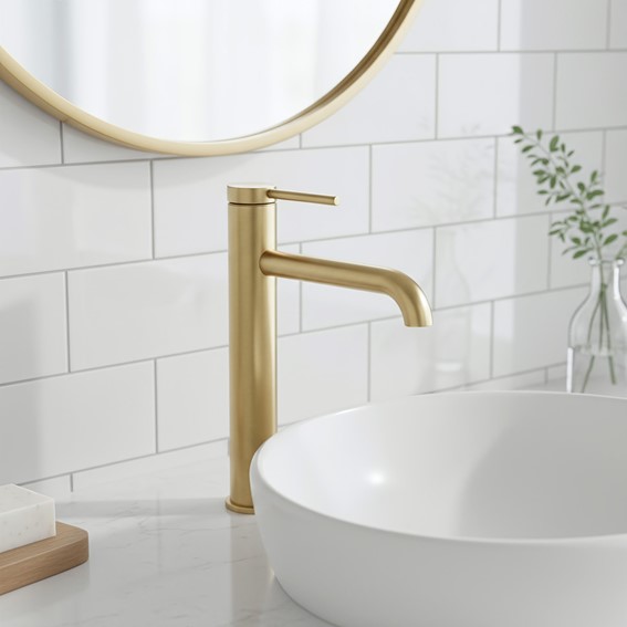 Bateria Umywalkowa Wysoka SPOT Złoty Szczotkowany