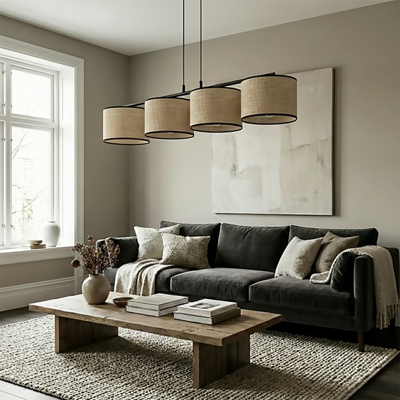 Lampa Wisząca ECO 4 Czarny/Rattan