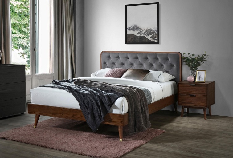 Łóżko CASSIDY 160x200 cm Popielaty/Orzech