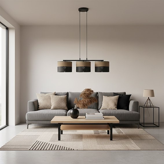 Lampa Wisząca KARBON 3 Czarny/Brązowy