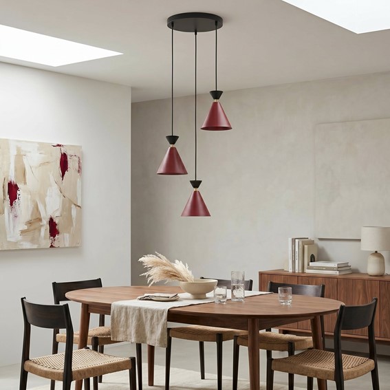 Lampa Wisząca KLEVER 3PREM Burgundowy/Czarny