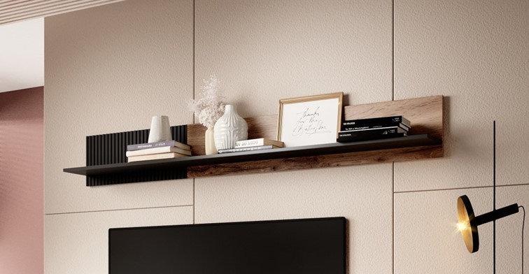 Półka Wisząca Random P-2 20x180x25 Dąb Wotan/Czarny