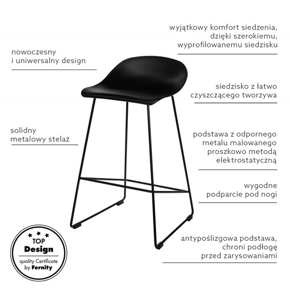 Krzesło Barowe MOLLY Low x2 Czarny