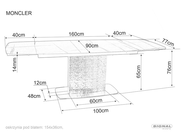 Stół Rozkładany MONCLER Ceramic (160-240)x90cm Czarny/Stal