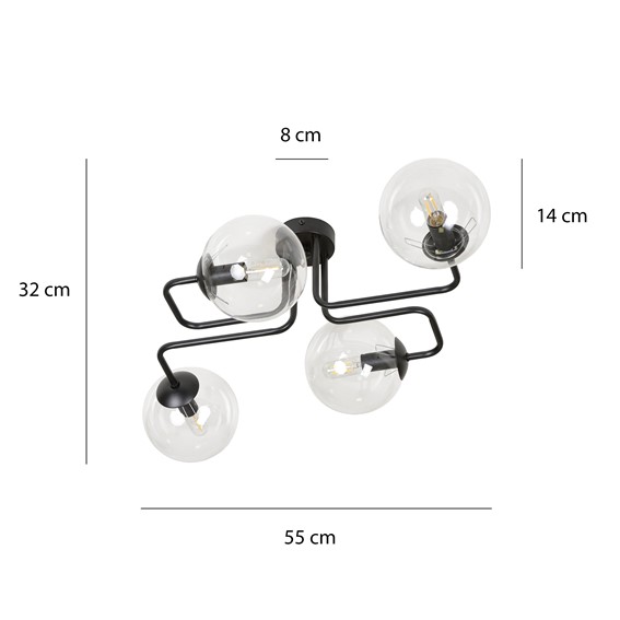 Lampa Sufitowa BRENDI 4 Czarny/Transparentny